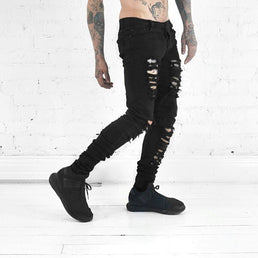 REPPUNK 2019 New Streetwear Fashion Quality Men Black Skinny Slim Fit Jeans Male Ripped Destroyed Holes Casual Denim Pants - KARZIZ