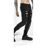 REPPUNK 2019 New Streetwear Fashion Quality Men Black Skinny Slim Fit Jeans Male Ripped Destroyed Holes Casual Denim Pants - KARZIZ