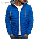 HEFLASHOR Men Lightweight Windproof Warm Packable Casual Jacket Hooded Coat Causal Zipper Parka Clothes Streetwear Men Coat - KARZIZ