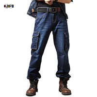 Idopy Men`s Casual Motorcycle Workwear Multi Pockets Denim Biker Cargo Jeans Pants For Men Plus Size - KARZIZ