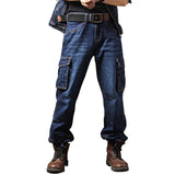 Idopy Men`s Casual Motorcycle Workwear Multi Pockets Denim Biker Cargo Jeans Pants For Men Plus Size - KARZIZ