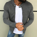 New Men's Winter Zip up Slim Collar Shoulder Ruched Jacket Tops Long Sleeve Casual Coat Outerwear Fleece jacket - KARZIZ